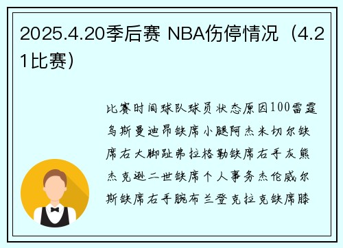 2025.4.20季后赛 NBA伤停情况（4.21比赛）