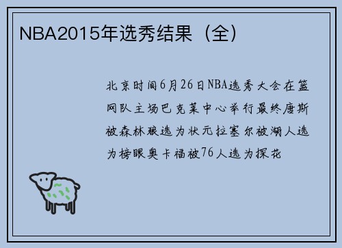 NBA2015年选秀结果（全）
